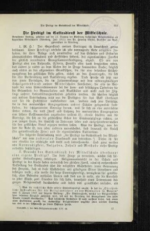 ¬Die¬ Predigt im Gottesdienst der Mittelschule : erweiterter Vortrag, gehalten auf der 12. Tagung der Konferenz katholischer Religionslehrer an bayerischen Mittelschulen (Nürnberg, Juli 1913)