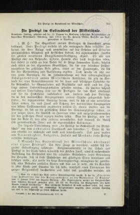 ¬Die¬ Predigt im Gottesdienst der Mittelschule : erweiterter Vortrag, gehalten auf der 12. Tagung der Konferenz katholischer Religionslehrer an bayerischen Mittelschulen (Nürnberg, Juli 1913)