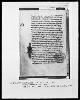 Voll-Lektionar — Initiale I(N PRINCIPIO), Folio 3verso