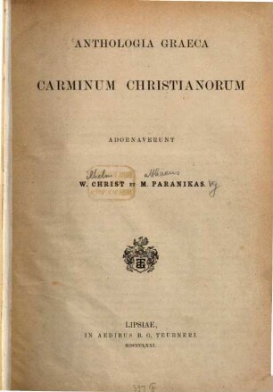 Anthologia Graeca carminum Christianorum