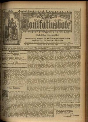 Erste Ausgabe vom Sonntag, den 12. November 1916.