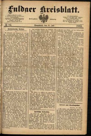 Ausgabe vom Samstag, den 18. Juli 1885.