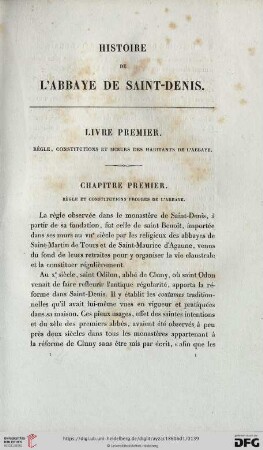 Histoire de L´abbaye de Saint-Denis: Livre Premier