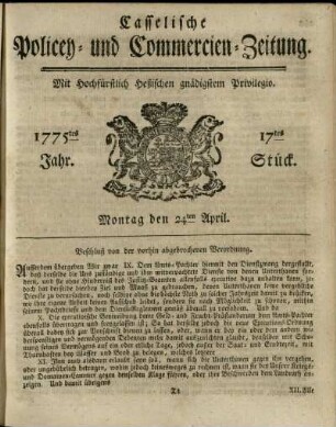 17tes Stueck, Montag den 24ten April 1775