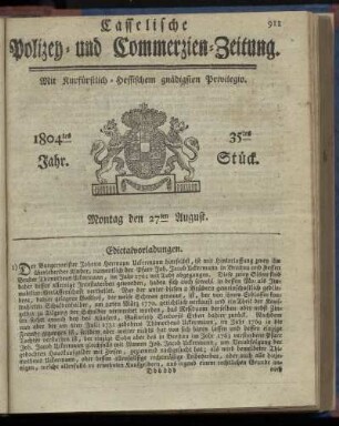 35tes Stueck, Montag den 27ten August 1804