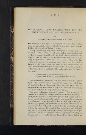 On Practical Communication with the Red River District, Central British America.