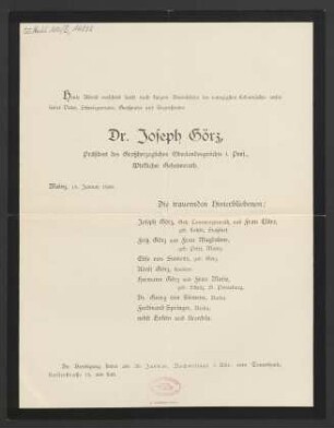 Todesanzeige Dr. Joseph Görz