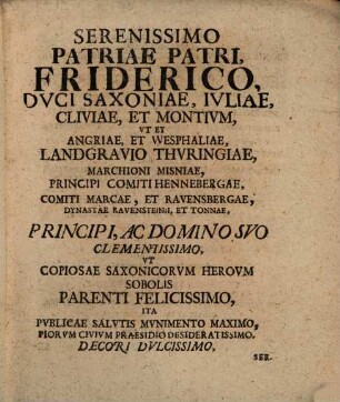 Patriae munimenta et praesidia, videlicet copiosa imperantium soboles
