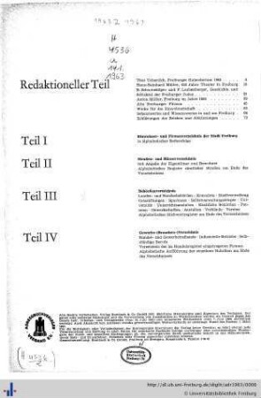Inhaltsübersicht, Ehrenbürger, Freiburger Kalendarium.