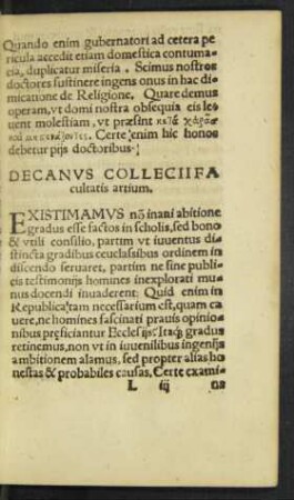 Decanus Collecii Facultatis artium.