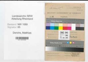 Entnazifizierung Matthias Derichs , geb. 13.05.1922 (Polizeibeamter)