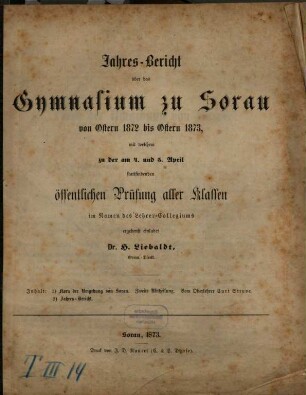 Jahresbericht über das Gymnasium zu Sorau : von Ostern ... bis Ostern .... 1872/73 (1873)