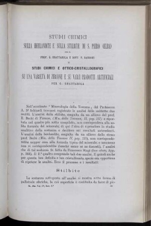 Studii Chimici Sulla Heulandite E Sulla Stilbite Di S. Piero (Elba)