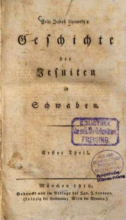 Felix Joseph Lipowsky's Geschichte der Jesuiten in Schwaben, 1