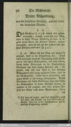 Dritte Abhandlung, von der besondern Plethora, und den dawider dienlichen Mitteln