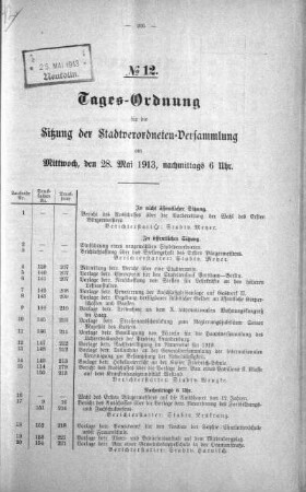 Tages-Ordnung No. 12 (139-159), 07. Mai 1913