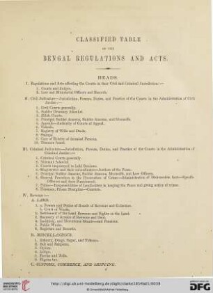Classified table of the regulations and acts, according to their subjects