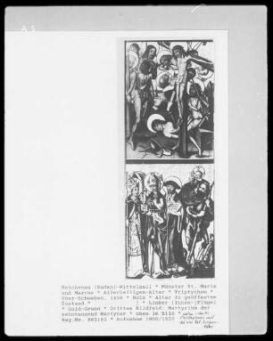 Allerheiligen-Altar — Altar in geöffnetem Zustand — Linker (Innen-)Flügel — Drittes Bildfeld: Martyrium der zehntausend Märtyrer
