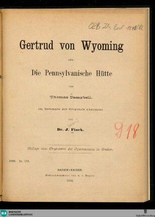 Gertrud von Wyoming oder: Die Pennsylvanische Hütte