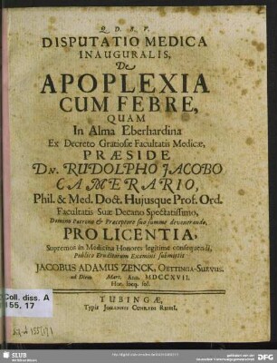 Disputatio Medica Inauguralis, De Apoplexia Cum Febre