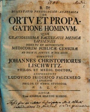 Diss. ... de ortu et propagatione hominum