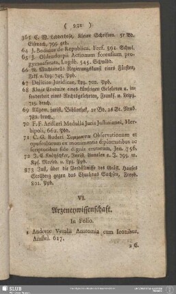 VI. Arzeneywissenschaft