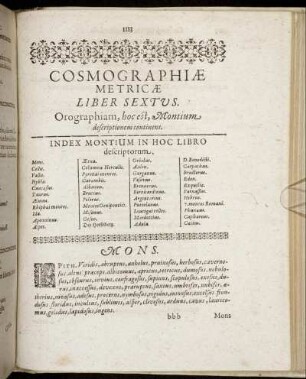 Cosmographiae Metricae Liber Sextus. Orographiam ...
