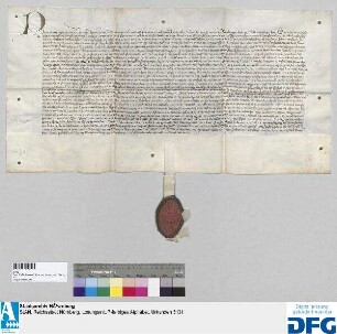 Georius, Abt des Benediktinerklosters St. Egidien in Nürnberg, stellt ein Vidimus aus von der Bulle des Papstes Pius II. vom 23. März 1463.