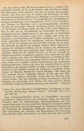 379-381 [Rezension] Otto, Stephan, Gottes Ebenbild in Geschichtlichkeit