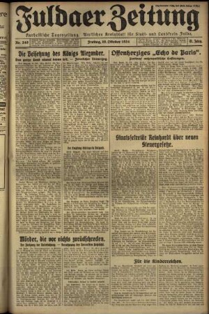 Erste Ausgabe vom Freitag, den 19. Oktober 1934.