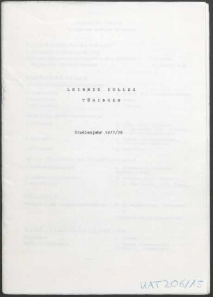 Studienprogramm Studienjahr 1977/78