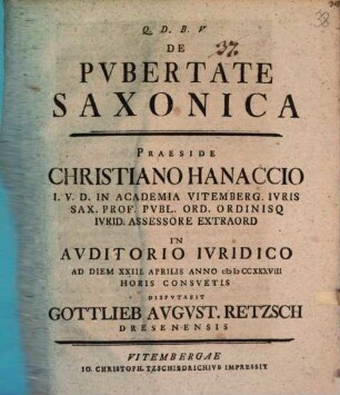 De Pvbertate Saxonica