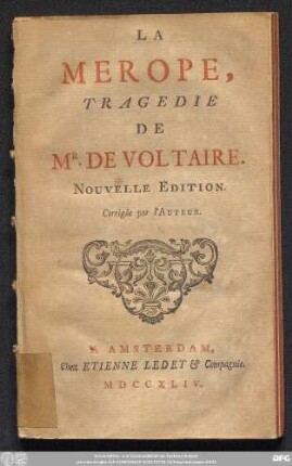 La Merope : Tragedie De Mr. De Voltaire