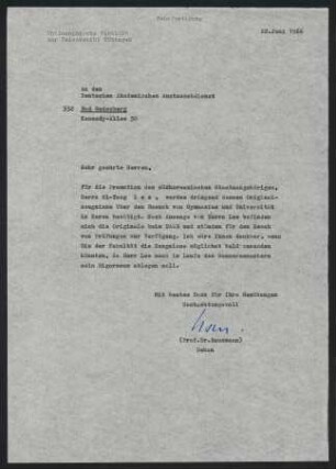 Dekan an deutschen akademischen Austauschdienst 22.6.1966