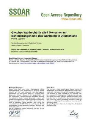 Gleiches Wahlrecht für alle? Menschen mit Behinderungen und das Wahlrecht in Deutschland