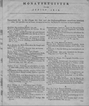 Monatsregister vom Junius 1818