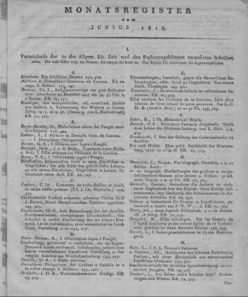 Monatsregister vom Junius 1818
