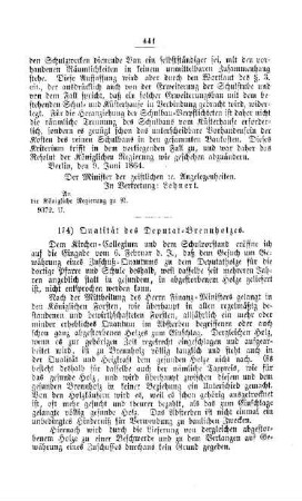 Qualität des Deputat-Brennholzes : [IV. Elementarschulwesen]