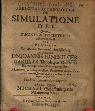 Exercitatio Theologica De Simulatione Dei