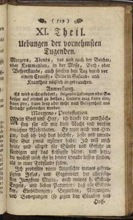 XI. Theil. Uebungen der vornehmsten Tugenden