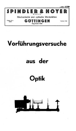 Liste 65/33: Vorführungsversuche aus der Optik