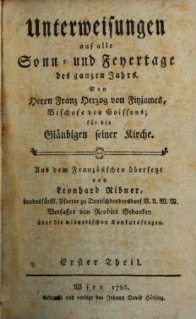 Unterweisungen auf alle Sonn- und Feyertage des ganzen Jahrs, 1