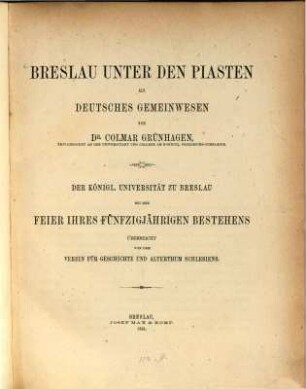 Breslau unter den Piasten als deutsches Gemeinwesen