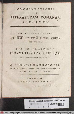 Commentationis In Literatvram Romanam Specimen