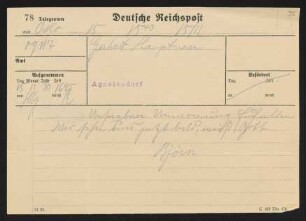 Brief von Bjørn Bjørnson an Gerhart Hauptmann