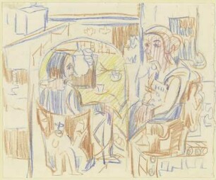 Zwei Frauen am Kaffeetisch in Kirchners Atelier
