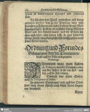 Ordnung und Form des Gesangs zum Amt der Communion, beyde auff die Festa, und gemeine Sonntage