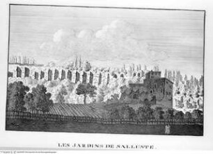 Les restes de l'ancienne Rome, recherchez avec soin , mesurez, dessinez sur les lieux, et gravez par feu Bonaventure d'Overbeke, ..., 3. Buch, Tafel c. 10.: Les Jardins de Salluste.