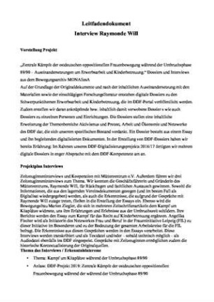 Interview zum Thema Kampf um Kitaplätze 1989/90. : Mitbegründerin des Mütterzentrums Raymonde Will am 13.03.2019