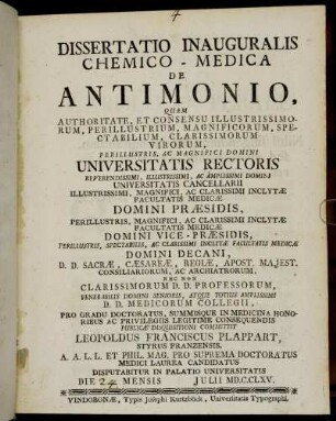 Dissertatio Inauguralis Chemico-Medica De Antimonio